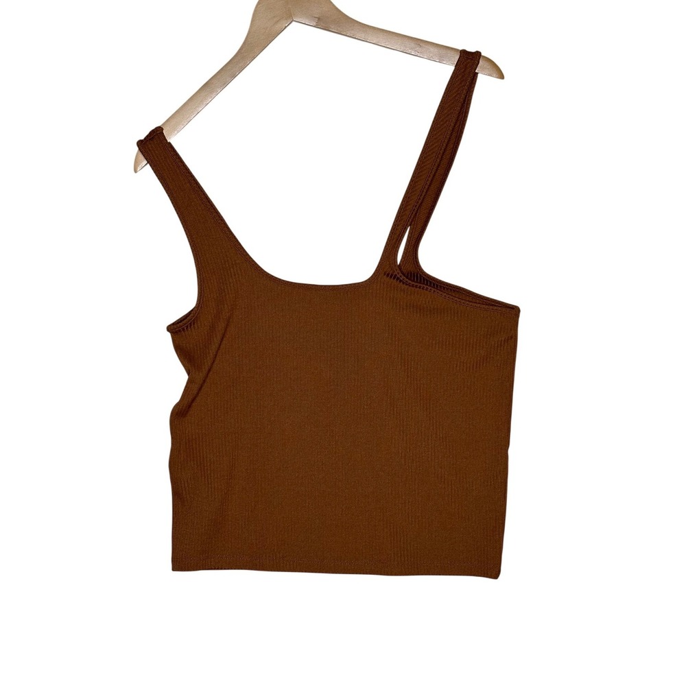 NWT MNG Asymmetrical Ribbed Square Neck Tank size XL Brown